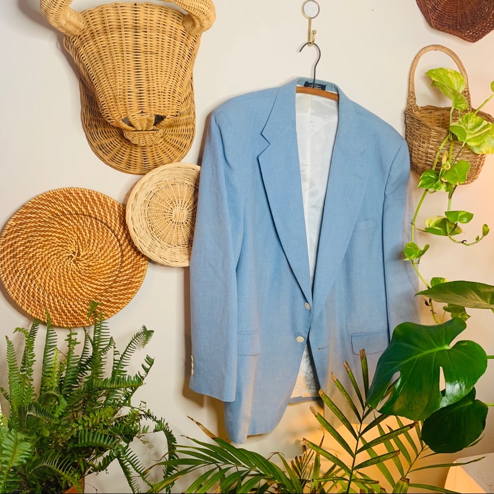 vintage oversized linen blue oversized blazer - Picture 2 of 7